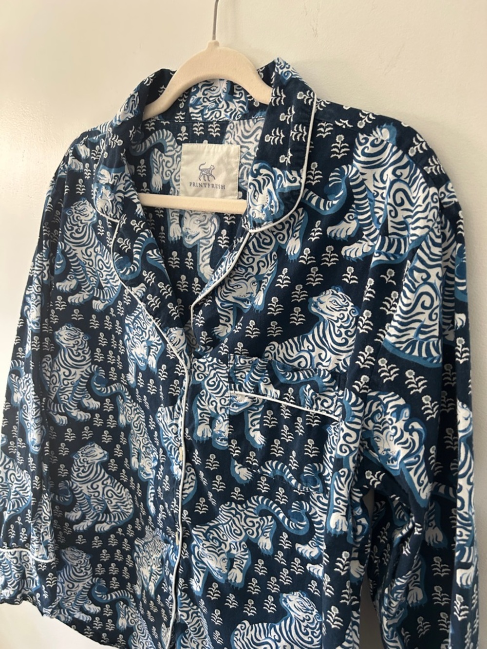 Printfresh Tiger Queen Pajama Top M Navy & White Organic Cotton - Picture 13 of 14